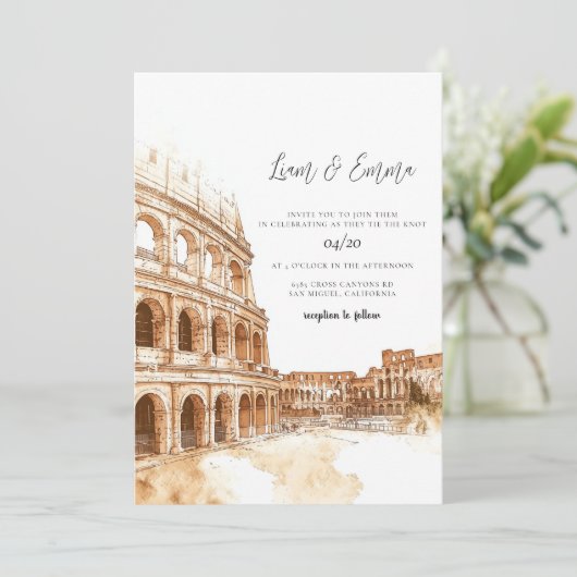 Invitation Mariage d'aquarelle Rome Italie (Debout devant)