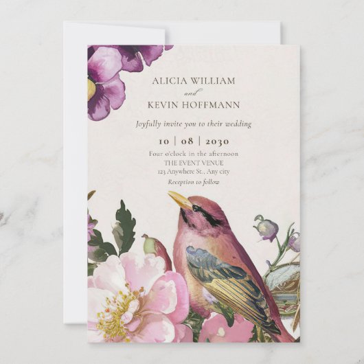 Invitation Mariage d'aquarelle rose (Dos)