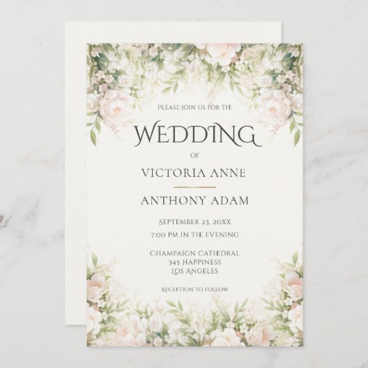 Invitation Mariage d'aquarelle rose (Devant / Derrière)