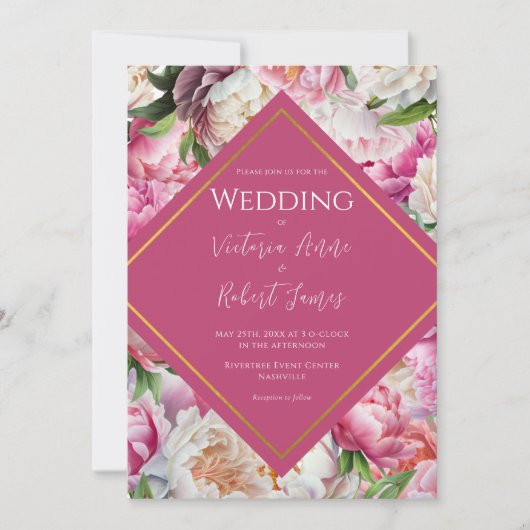 Invitation Mariage d'aquarelle rose (Devant)