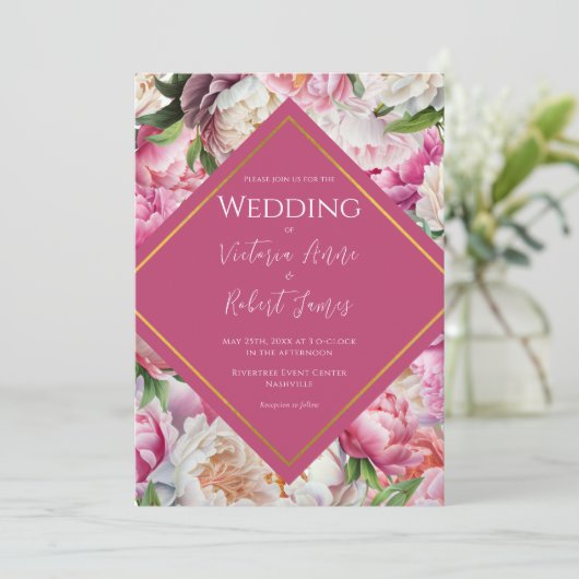 Invitation Mariage d'aquarelle rose (Debout devant)