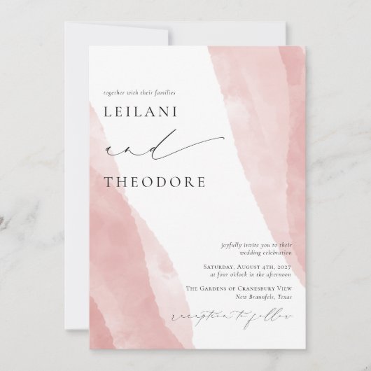Invitation MARIAGE d'aquarelle rose BLUSH (Devant)