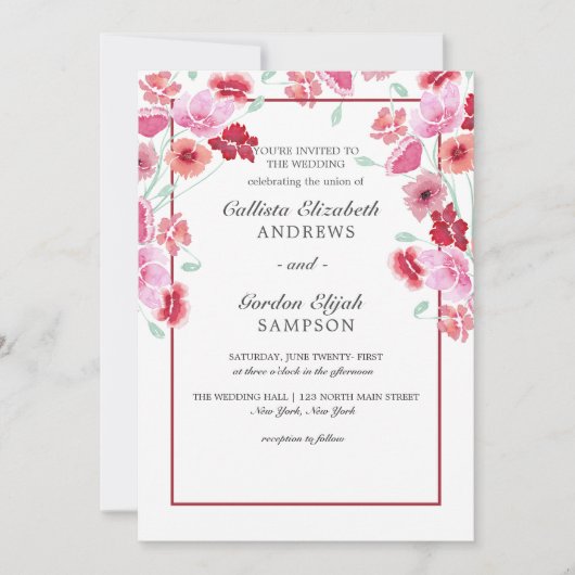 Invitation Mariage d'aquarelle rose corail (Devant)