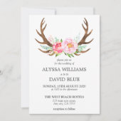 Invitation Mariage d'aquarelle rose de la florale de Deer Ant (Devant)