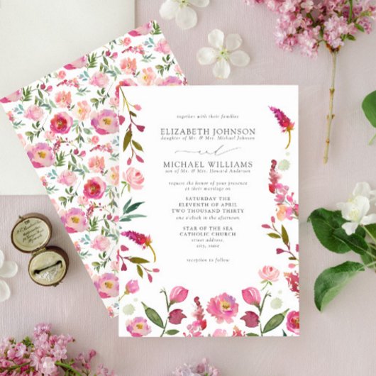 Invitation Mariage d'aquarelle rose élégant