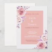 Invitation Mariage d'aquarelle rose et blanc (Devant / Derrière)