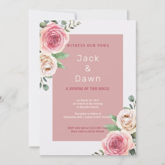 Invitation Mariage d'aquarelle rose et blanc (Devant)