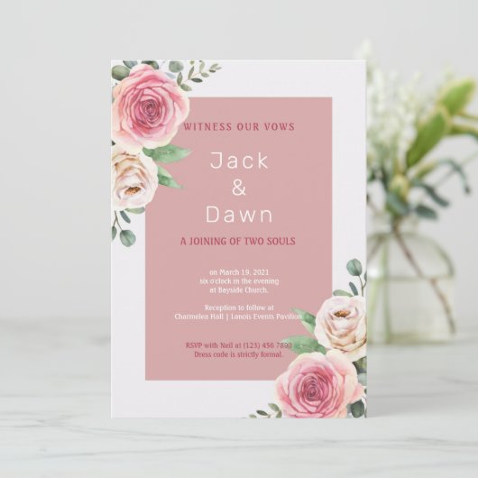 Invitation Mariage d'aquarelle rose et blanc (Debout devant)