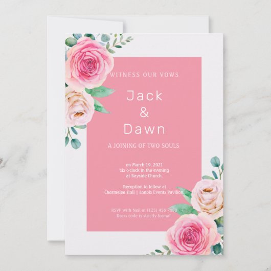 Invitation Mariage d'aquarelle rose et blanc (Devant)