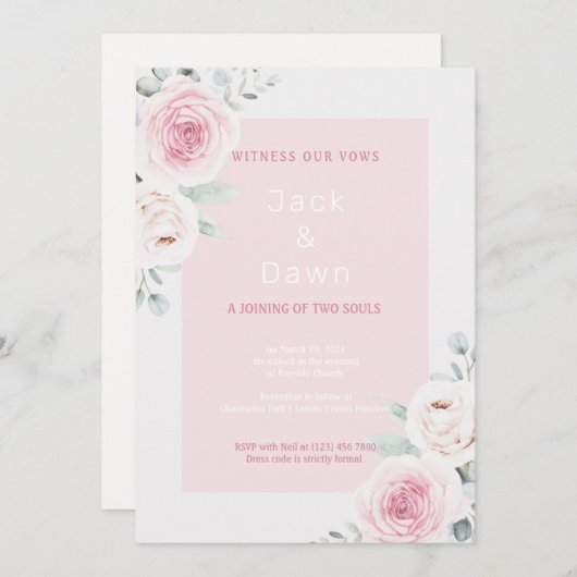 Invitation Mariage d'aquarelle rose et blanc (Devant / Derrière)