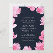 Invitation Mariage d'aquarelle rose et bleu marine (Devant)