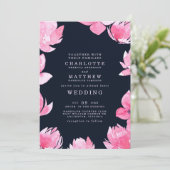 Invitation Mariage d'aquarelle rose et bleu marine (Debout devant)
