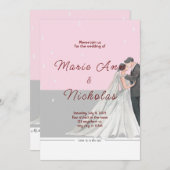 Invitation Mariage d'aquarelle rose et gris (Devant / Derrière)