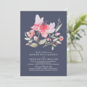 Invitation Mariage d'aquarelle rose et marine (Debout devant)