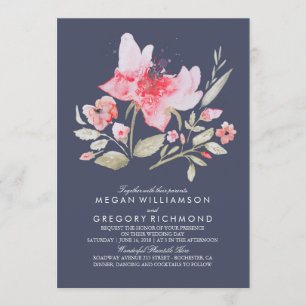 Invitation Mariage d'aquarelle rose et marine
