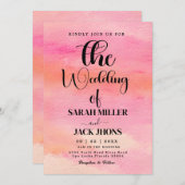 Invitation Mariage d'aquarelle rose et orange (Devant / Derrière)