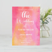 Invitation Mariage d'aquarelle rose et orange (Debout devant)