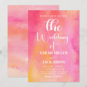 Invitation Mariage d'aquarelle rose et orange (Devant / Derrière)