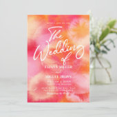 Invitation Mariage d'aquarelle rose et orange moderne chaud (Debout devant)