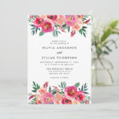 Invitation Mariage d'aquarelle rose et rouge floral (Debout devant)