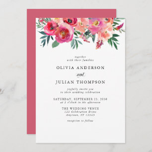 Invitation Mariage d'aquarelle rose et rouge floral