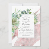 Invitation Mariage d'aquarelle Rose et succulent (Devant)