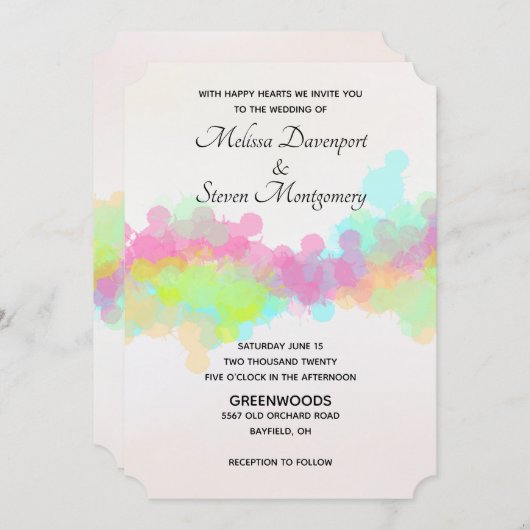 Invitation Mariage d'aquarelle rose et vert (Devant / Derrière)