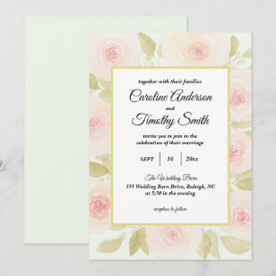 Invitation Mariage d'aquarelle rose et verte Chic Sage