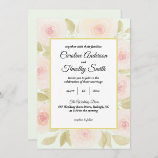 Invitation Mariage d'aquarelle rose et verte Chic Sage