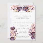 Invitation Mariage D'Aquarelle Rose Et Violet (Devant)