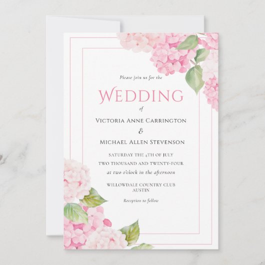Invitation Mariage d'aquarelle rose Hydrangea Floral (Devant)