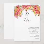 Invitation Mariage d'aquarelle rose jaune brillant (Devant / Derrière)