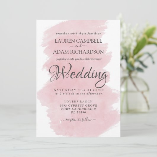 Invitation Mariage d'aquarelle rose moderne (Debout devant)