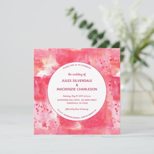 Invitation Mariage d'aquarelle rose moderne Confetti (Debout devant)