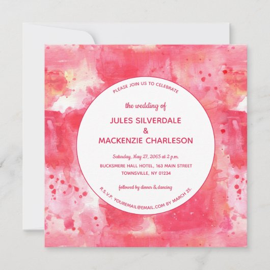 Invitation Mariage d'aquarelle rose moderne Confetti (Devant)