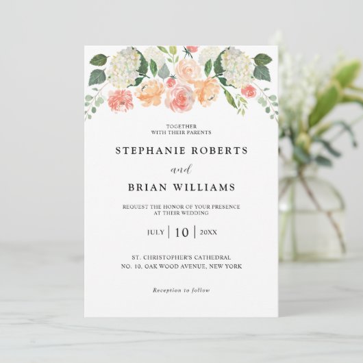 Invitation Mariage d'aquarelle rose orange vif (Debout devant)
