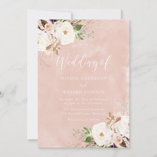 Invitation Mariage d'aquarelle rose pâle (Devant)