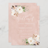Invitation Mariage d'aquarelle rose pâle (Devant / Derrière)