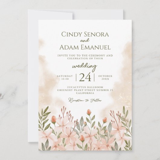 Invitation Mariage d'aquarelle rose pâle (Devant)