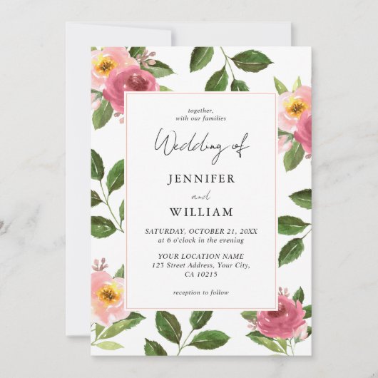 Invitation Mariage d'aquarelle rose pâle (Devant)