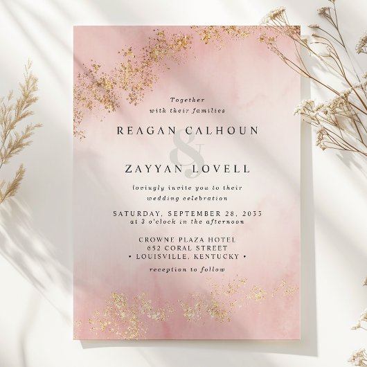 Invitation Mariage d'aquarelle rose pâle