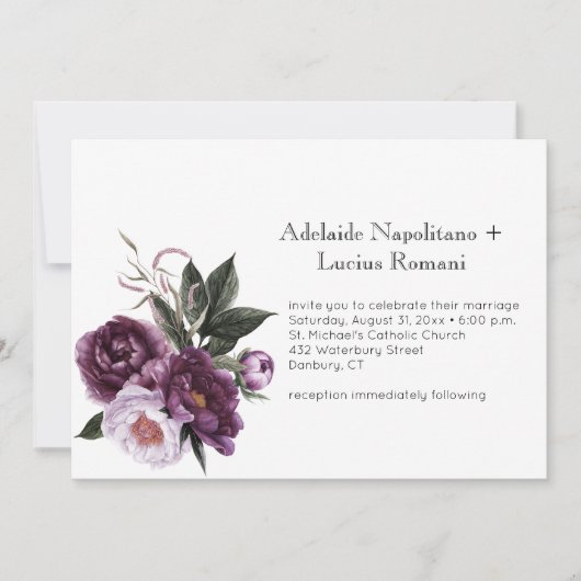 Invitation Mariage d'aquarelle rose prune violet | (Devant)