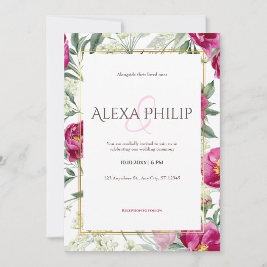 Invitation Mariage d'aquarelle rose Romance intemporel (Devant)