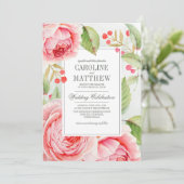 Invitation Mariage d'aquarelle Rose romantique (Debout devant)