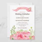 Invitation Mariage d'aquarelle Rose romantique (Devant)