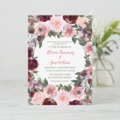 Invitation Mariage d'aquarelle rose rose bordeaux (Debout devant)