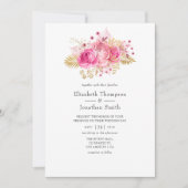 Invitation Mariage d'aquarelle Rose rose et or (Devant)