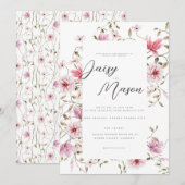 Invitation Mariage d'aquarelle rose rose pâle romantique (Devant / Derrière)