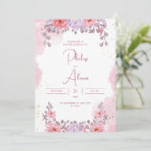 Invitation Mariage d'aquarelle rose rose Rose (Debout devant)
