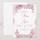 Invitation Mariage d'aquarelle rose rose Rose (Devant / Derrière)